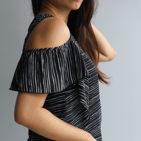 Striped Navy blue Cutoff shoulder Blouse - Picture 2 of 4